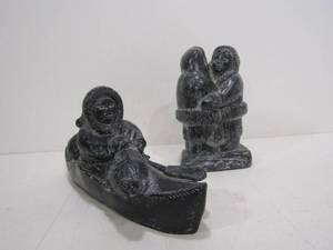 lot 172 image: 2 Carved Stone Inuit Sculptures - Signed Wolf