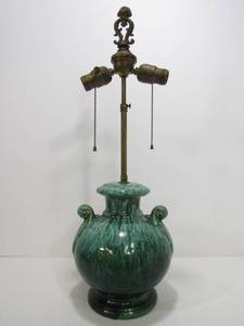 lot 174 image: Old Vintage Art Pottery Dual-Light Table Lamp