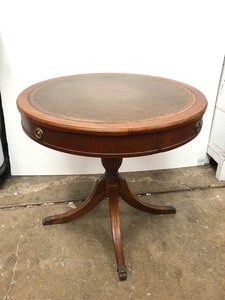 lot 244 image: Vintage 1940s Mahogany Leather Top Parlor Table wDrawer