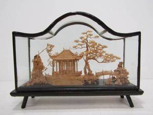 lot 266 image: Vintage Hand Carved SAN YOU Cork Mini Sculpture Temple Garden