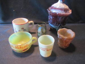 lot 86 image: Slag, Custard, Shot Glass, Souviner