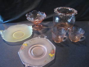 lot 125 image: Pink & Yellow Depression Glass