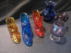 lot 131 image: Glass Shoes, Pitcher, Vase