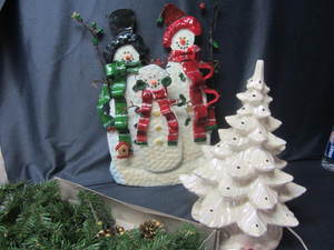 lot 199 image: Snowman Sculpture, Tree, Garland