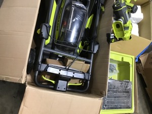 PALLET WITH RYOBI OUTDOOR GARAGE TOOLS CUSTOMER RETURNS SEE PICS