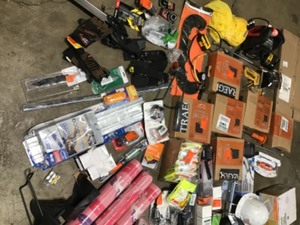 BIN WITH MISC HOUSE SUPPLIES CUSTOMER RETURNS SEE PICS