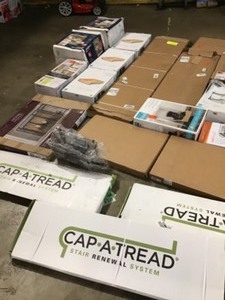 MIXED PALLET OF ASSORTED HOUSEHOLD ITEMSLIGHTSSHELVING CUSTOMER RETURNS SEE PICS