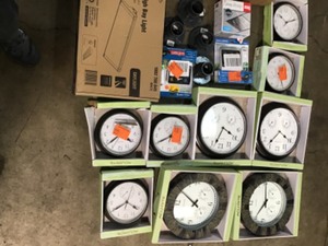 2 BINS FULL OF HOUSEHOLD ITEMS WALL CLOCKS CUSTOMER RETURNS SEE PICS