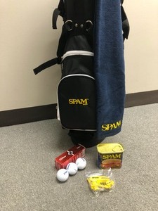 lot 31 image: Wilson Black Nylon Golf Bag with SPAM Logo and Accessories