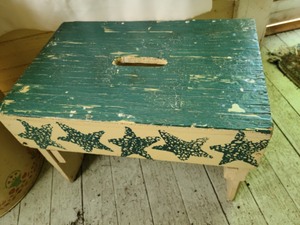 lot 61 image: Vintage Painted Metal Bin And Wood Stool