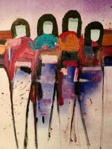 lot 92 image: The Four Sisters Framed Painting By Mieko Johnson