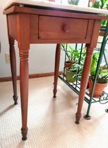 lot 109 image: Marble Topped Wood Accent Table