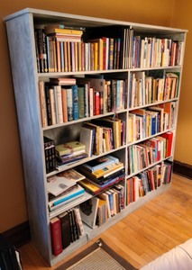 lot 121 image: GreyBlue Wood Bookshelf