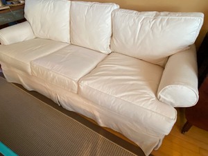 lot 2 image: Restoration Hardware Ivory Sofa