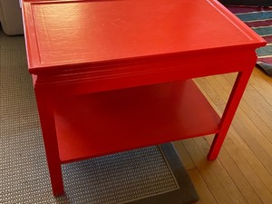 lot 3 image: Pair of Vintage Orange Painted Accent Tables