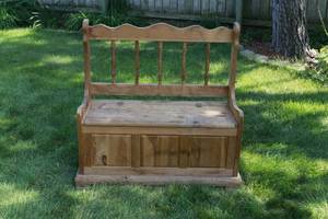lot 347 image: Wooden Church pew style bench with storage compartment