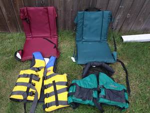 lot 42 image: Lot of Life Jackets And stadium Seat cushions