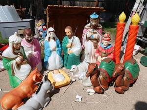 lot 103 image: Nativity scene with real wooden enclosure