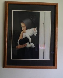 lot 371 image: Beautiful Paining of Amish girl and Cat