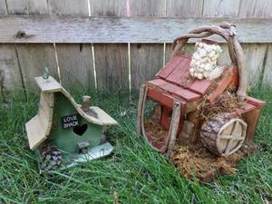 lot 114 image: Ornate hand made wooden and stone bird house