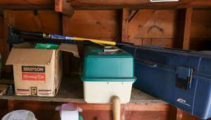 lot 126 image: Fishing items, Tool box, Car Snow brush, Misc. items