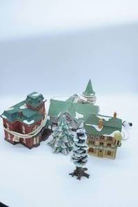 lot 252 image: Dept. 56 Alpine Christmas series building and 2 Dept. 56Bachmanns Home Town series buildings