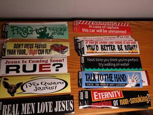 lot 171 image: Lot of 60 religious bumper stickers