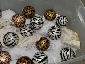 lot 234 image: Large Tote of Animal Print Christmas Ornaments