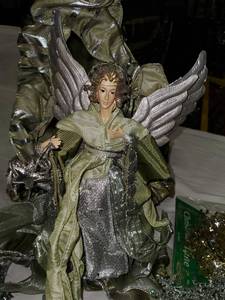 lot 126 image: Sage Green Angel Figurine  Green Glittery Springs