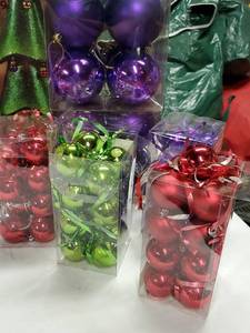 lot 119 image: (2) Whimsical Christmas Table Trees  Variety of Colors of Christmas Ornaments