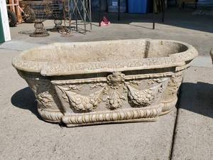lot 233 image: (2) Large Beautiful Cement Oval Planters heavy