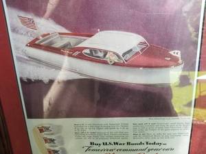 lot 117 image: Framed Chris-Craft War Bond Advertisement Print