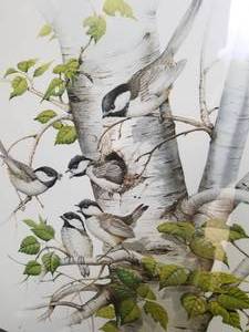 lot 123 image: James McClelland Signed Print- Chickadee Family