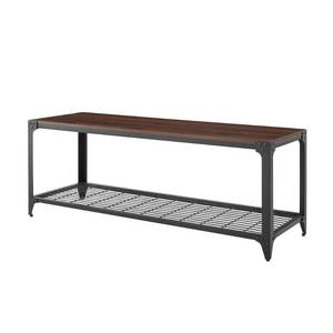 lot 208 image: Welwick Designs 48 in. Dark Walnut Industrial Angle Iron Entry Bench HD8264