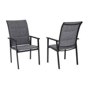 lot 116 image: Hampton Bay High Garden Black Steel Padded Sling Outdoor Patio Stationary Dining Chair (2-Pack) GL-18044-B-CH