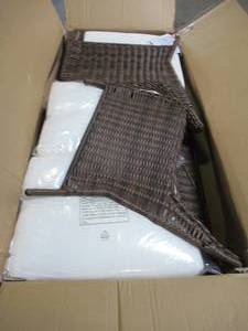lot 138 image: Hampton Bay Cambridge Brown Wicker Outdoor Patio Sofa with Bare Cushions