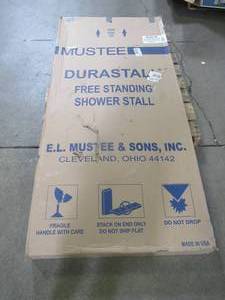 lot 142 image: Durastall 32 in. x 32 in. x 75 in. Shower Stall with Standard Base in White