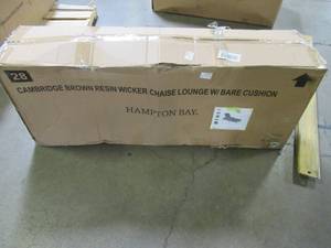 lot 147 image: Hampton Bay Cambridge Brown Wicker Outdoor Patio Chaise Lounge with Bare Cushions H039-01196400