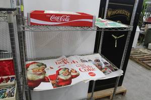 lot 213 image: Coca-Cola Wood Bottle Crate Tray, Things Go Better With Coke Paper Posters