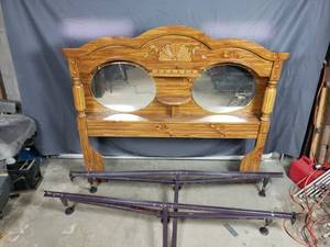 Head Board with Mirrors and Bed Frame