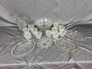Punch Bowl, Glasses, Pitcher, Trays