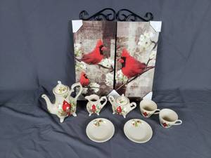 Cardinal Wall Hangings and Tea Set