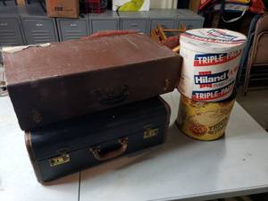 Vintage Suit Cases and Chip Containers