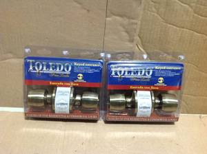 lot 50 image: lot of 2 not used Toledo Fine Locks Malaga Antique Brass Keyed Entry Door Knob  Lockset