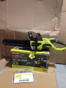 lot 65 image: RYOBI 16 in. 40-Volt Brushless Lithium-Ion Cordless Chainsaw (Tool Only)&nbspin good condition review pictures