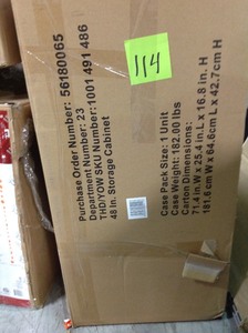lot 114 image: Husky 48 in. W x 72 in. H x 18 in. D Steel Garage Floor Cabinet not used