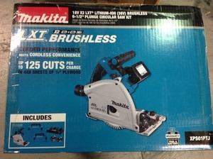 lot 105 image: Makita 18-Volt X2 LXT Lithium-Ion (36-Volt) Brushless Cordless 6-12 in. Plunge Circular Saw w (2) Batteries 5.0Ah, 55T Blade in good conditions