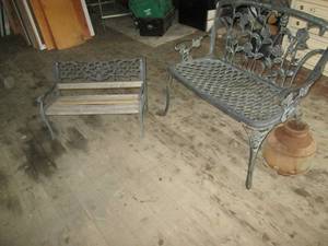 2 Metal Frame Vintage Benches One has Broken Leg See Photos