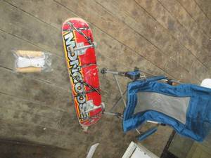 Mongoose Skateboard, Kids Folding Chair, & New Jump Rope In Packaging