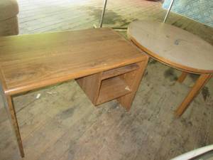 Wood Desk Some Damage 41 X 23 X 27 & Round Dining Table 42 Needs Cleaning